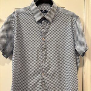 Stone Rose Large (L) Men's Blue and White Short Sleeved Button Down